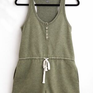 Aerie Olive Green Tank Romper Drawstring Lounge Soft Cozy S